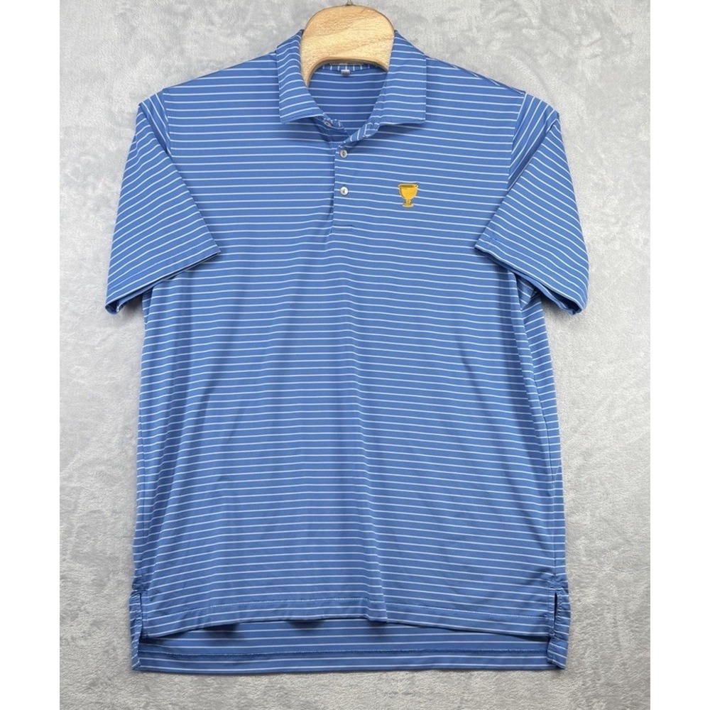 Peter Millar Presidents Cup Polo Shirt Striped Blue White Summer Comfort Mens XL